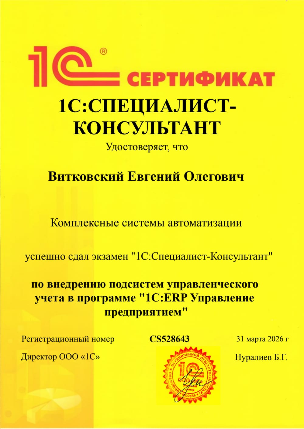 Витковский — 1С:Специалист-консультант по ERP